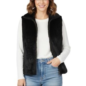 Vintage Sno Skins Women's Black Faux Fur Zip Front Vest Size Medium